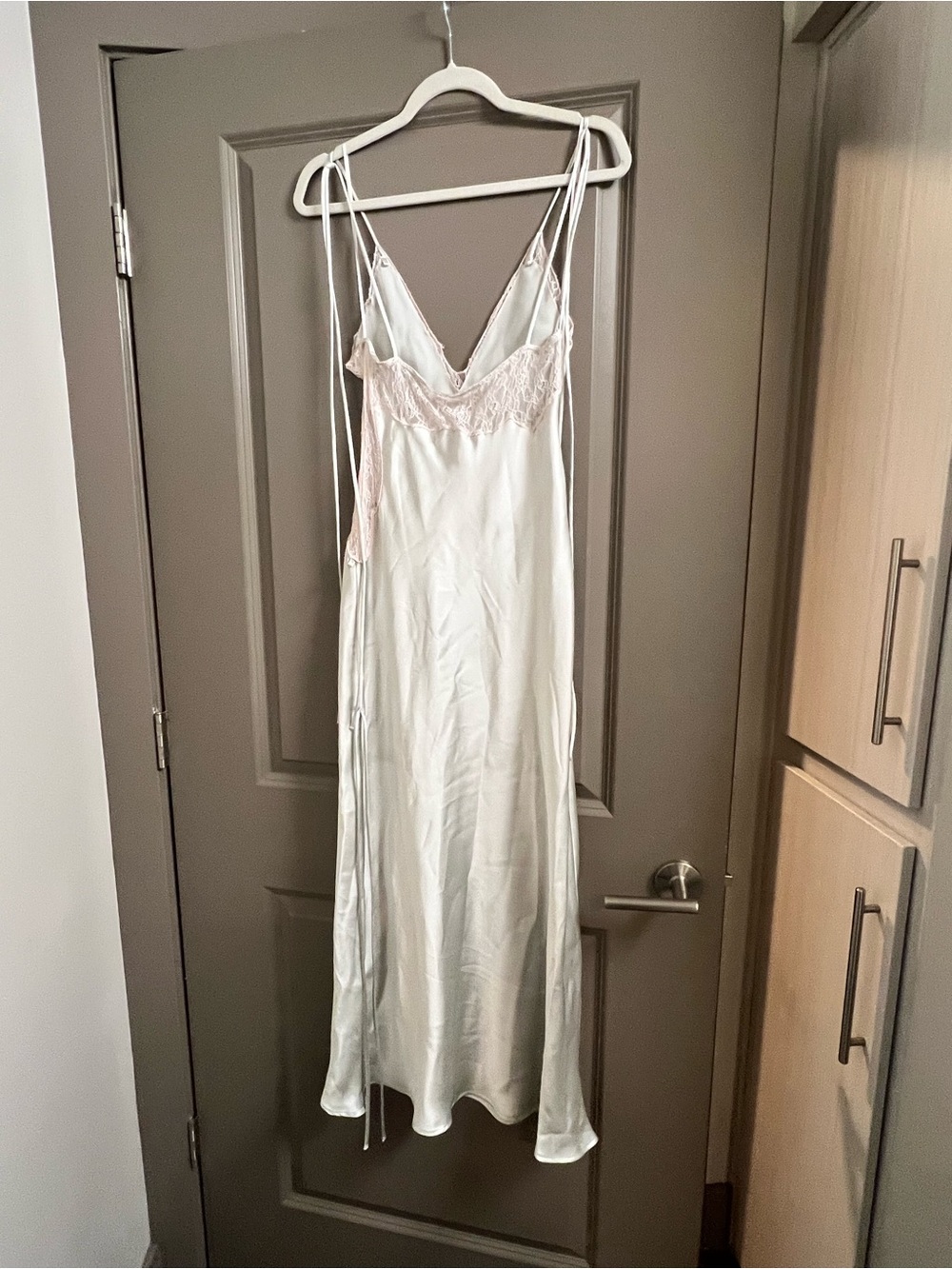 Zara Satin Lace Dress Light Green Light Pink Trim Small - Picture 4 of 6
